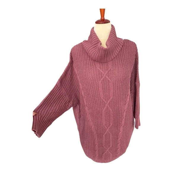 Express Women's NWT Mauve Cowl Neck Cable Knit Sweater Size XL Dolman 3/4 Sleeve - Picture 4 of 16